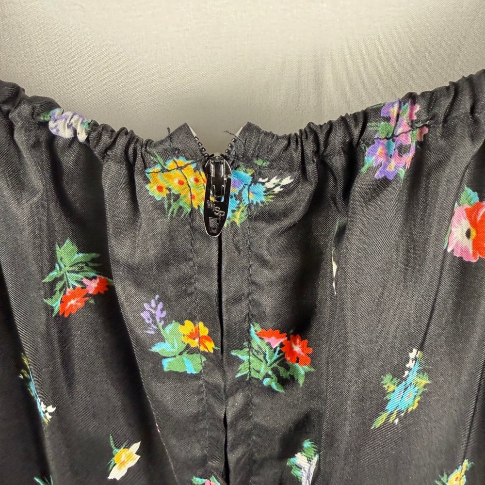 Vintage Black Balloon Sleeve Ditsy Dark‎ Floral Midi Peasant Dress Whimsigoth 12 - Picture 12 of 12